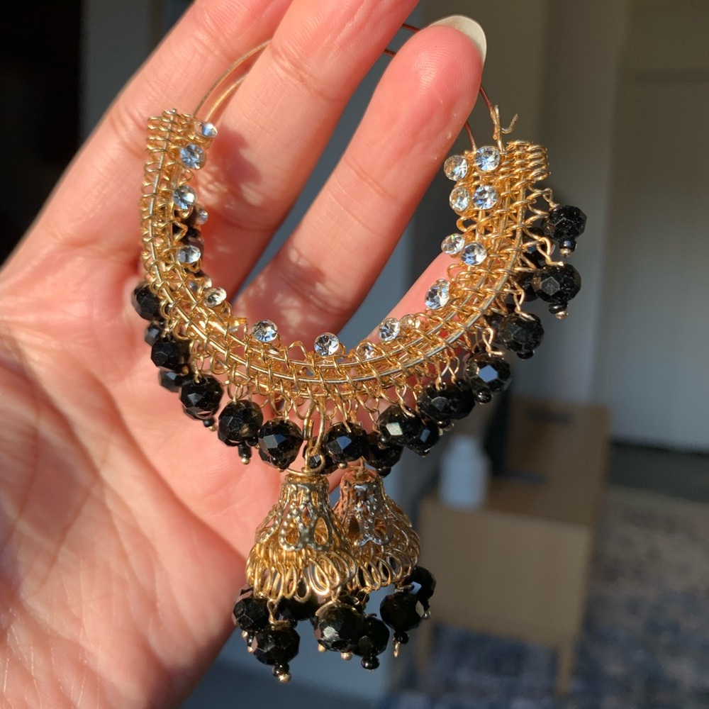 Elegant Gold and Black Hoop Earrings